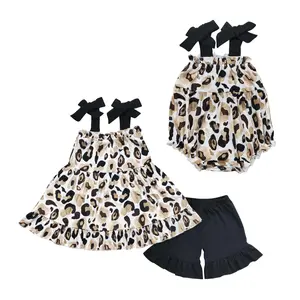 New baby matching clothes black leopard print print clothes Kids girl summer set