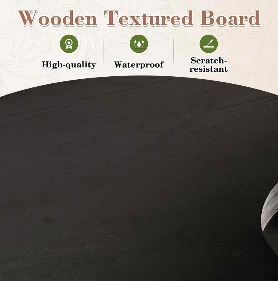 46" Cloud Shaped Coffee Table with 3 Ball Legs, Modern Irregular Center Table with Water Ripple Ash Veneer Top, Artistic Wood Coffee Table for Living Room Apartment, Black