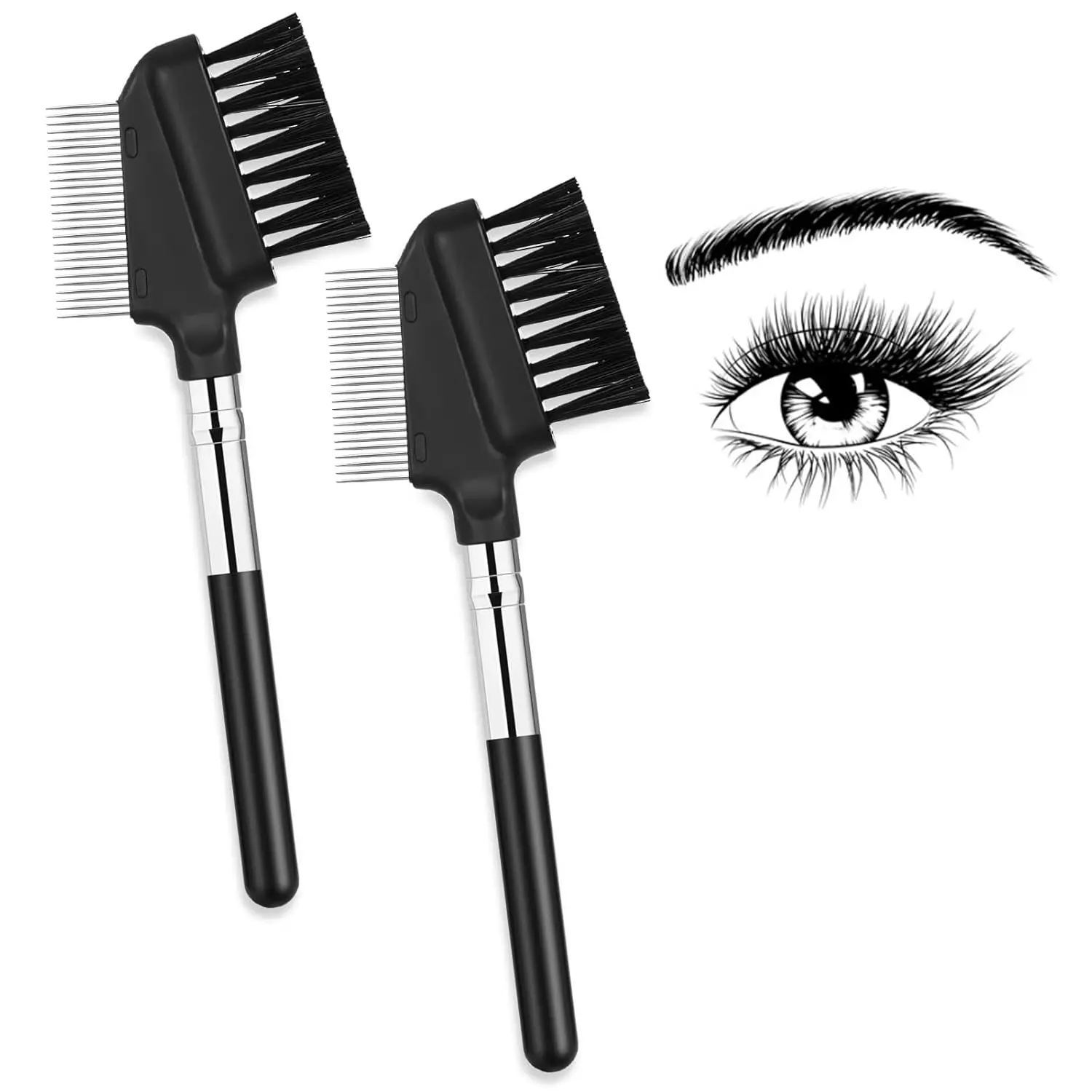 Small Eyelash Comb, 2 Pack Metal Eyelash Brush Eyelash Separator Tool Eyebrow Brush Grooming Eye Lash Separator Grooming Brushes Eyebrow Comb with Metal Teeth Eye Makeup Tool for Women (Short Handle)
