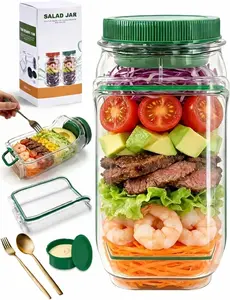 Salad Container Side Opening, Upgraded Leakproof Vertical Layer On-the-Go Jars with Separate Dressing Compartment, Fork & Spoon, Portable Lunch for Office, Travel Picnic meal prep Airtight Food Storage Containers Labels Multi-Purpose Hot Plate Gripper Set