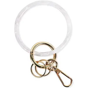 Wristlet Keychain Bracelet for Women Bangle Key Rings Acetate Round Key Chain with Clip