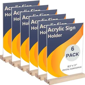Acrylic Sign Holder Stand Display Stand for Home Wedding Office School Restaurant, Clear T Shape Table Paper Stands (6 Pack)
