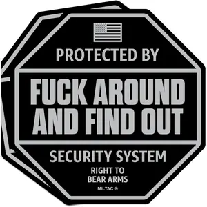 Sticker-Security Sign Warning [2-Pack] Protected by Decal For Truck,Window | Funny Car Stickers, Hard Hat Stickers, Secured by Home Security System (Sticker-Black/Silver)