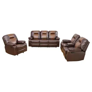 Lifestyle Brown Bonded Leather 3-Piece Couch Living Room Sofa Set