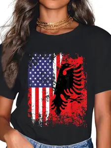 100% Cotton Albanian American Flag Shirt Patriotic USA Albania Flag T-Shirt