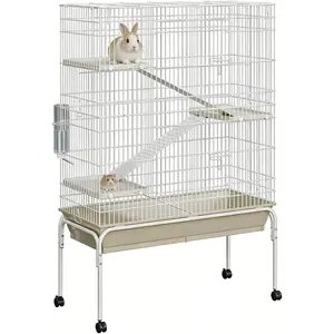 Large Metal Critter Nation Cage, 4-tier Small Animal Cage With Wheels, 55 Inch Height Ferret Cage, Deep Tray, Ramp, Water Bottle And Bowl for Guinea Pigs, Rabbits, Chinchillas, Rats, Sugar Gliders