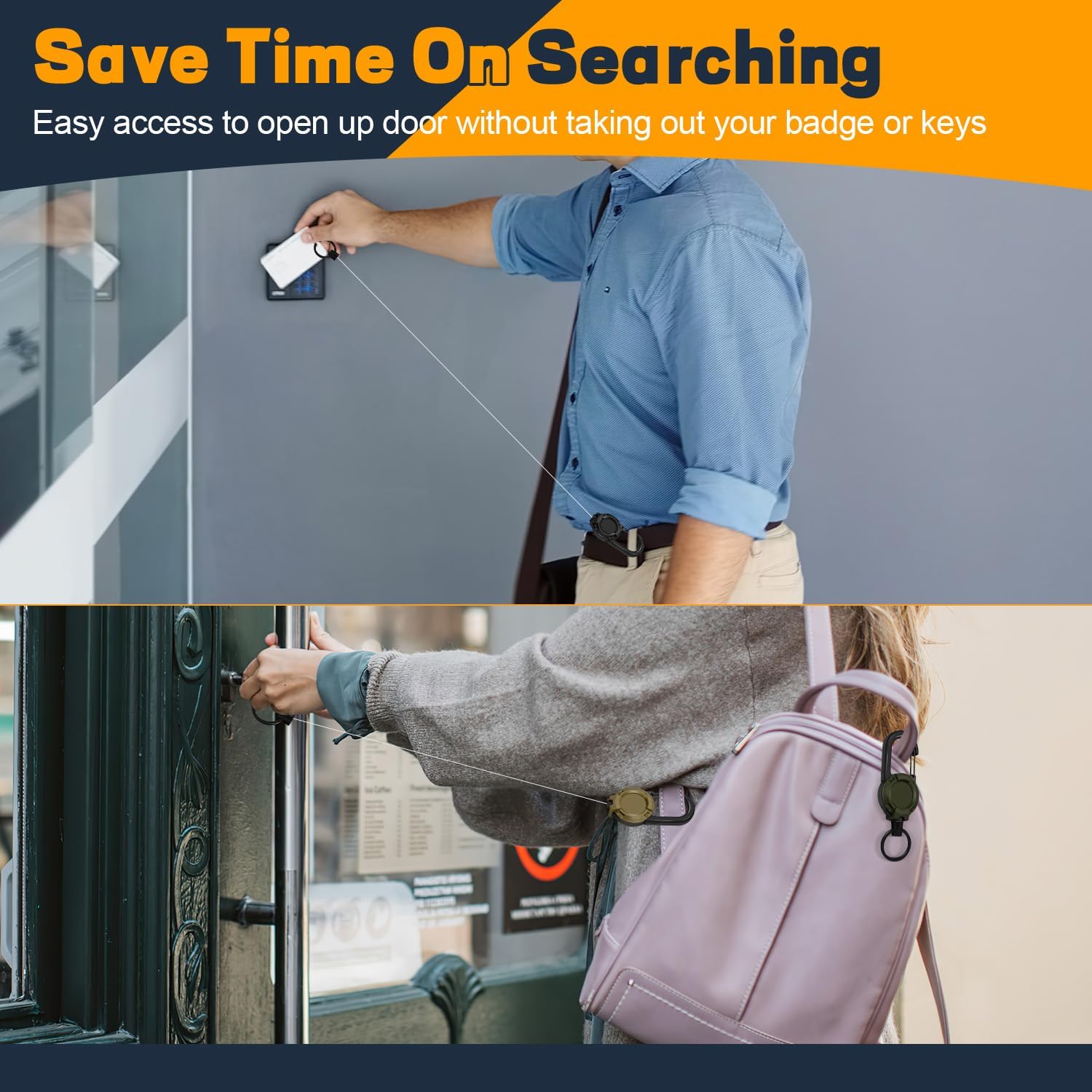 2 Pack Tactical Carabiner Steel Cord Recoil Anti-Lost Lanyard, 8oz Load Bearing Sturdy ABS Shell & 24 Inch Automatic Retractable Cord, Heavy Duty Key Chain for Camping Cycling Hiking Outdoor Travel, Perfect Holiday Gift for Men Family Friends