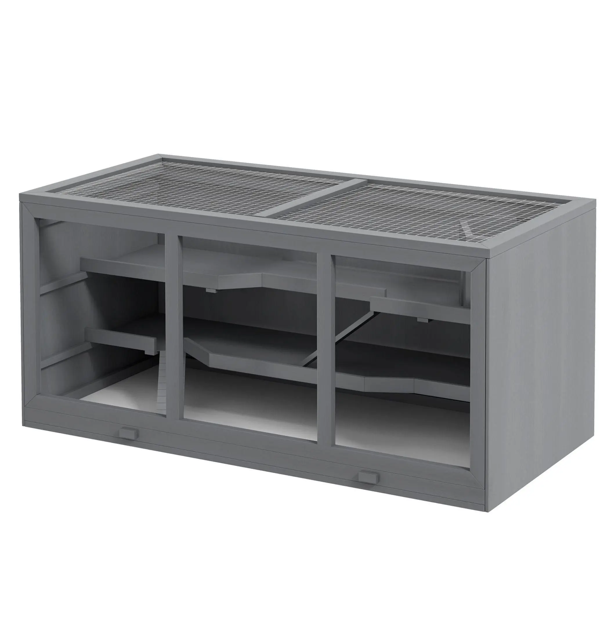 Fir Wood 3-Tier Hamster Cage, Hinged Roof, Waterproof Tray, Gray - Spacious Small Animal Habitat for Hamsters & Gerbils