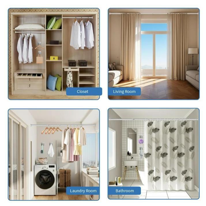 Adjustable Stainless Steel Shower Curtain Rod 31–80" with 2 Hooks – Telescoping Tension Rod, No-Drill, Bathroom Curtain Rod, Wall-Mount-Free, Rust-Resistant, Easy Install