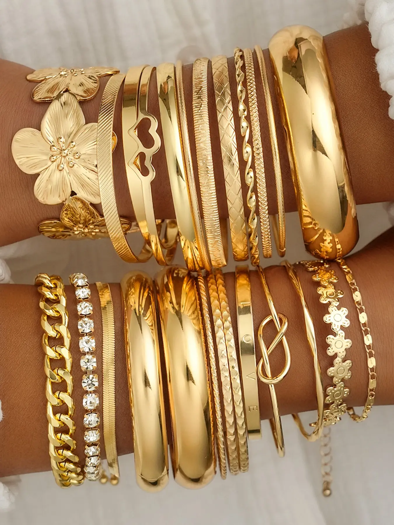 Women's Boho Floral Heart Bangle Bracelet Set, Stackable Bracelets, Bracelets Stacking, Casual Plain Design, Perfect Gift for Daily Wear & Special Occasions, Gift Jewelry, Fashionable Bangle, Bangles bracelets set