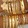 Women's Boho Floral & Heart Design Bangle Bracelet Set, Stackable Bracelets, Casual Plain Style, Ideal Jewelry Gift for Daily Wear and Special Occasions, Fashionable Bangle, Bangles Set