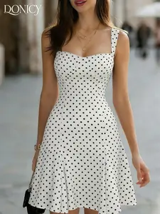 Women's Spring Summer New Polka Dot Square Neck A-Line Dress, Valentine's Day Carnival Women's Clothing, Casual Home Daily Wear, Vibe, Womenswear