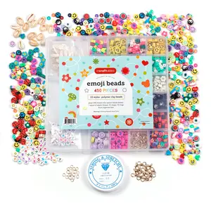 Incraftables Smiley Face Beads for Jewelry Making (22 Styles). Polymer Clay Bead Charms with Emoji Beads, Alphabet & Spacer Beads, Clasps & String. Cute Bracelets Smile, Heart, Flower & Fruit Beads