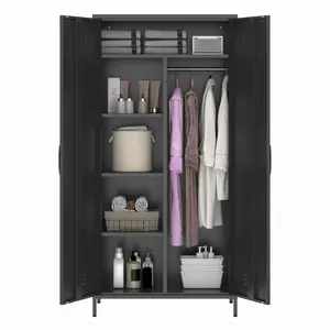 Metal Wardrobe Closet (Black-White, 66" H x 32" W x 18" D)
