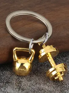 Men's Metal Keychain Dumbbell Design, Casual Style Letter Pattern, Ideal Gift for Fitness Enthusiasts & Club Members, Stylish Portable Keychain
