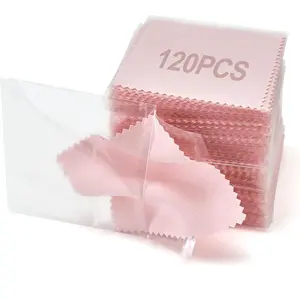 PINGMIC 120PCS Jewelry Cleaning Cloth, Professional Polishing Cloth Individually Wrapped, Pink Silver Polishing Cloth for Jewelry Sterling Silver Gold Platinum Watch Coins and More (3.15" x 3.15")