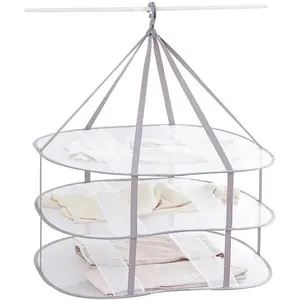Looca 3-Tier Folded Mesh Clothes Hanging Dryer Sweater Drying Rack 30.3" L * 24.5" W*30.7" H