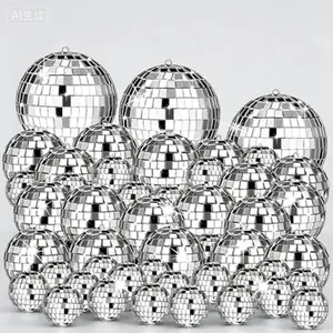 Magnetic Hanging Mirror Ornaments - Mini Silver Disco Balls for Party Wedding Christmas Supplies, 54 Pcs Set, Reusable Decorations, Glittering Ceiling Decor, Festive Celebration Decor