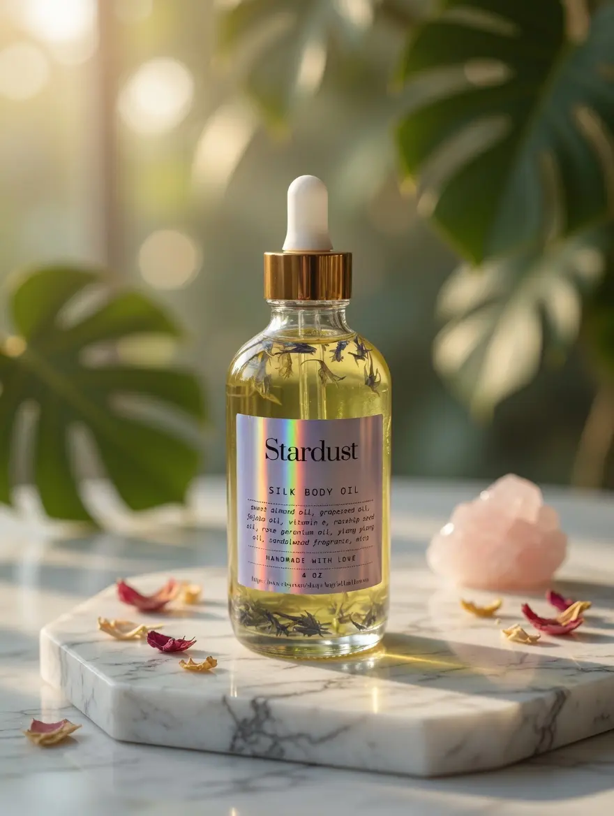 Stardust Silk Body Oil | Glow Body Oil | Hydrating Body Oil | Rose Geranium Ylang Ylang Sandalwood | Lightweight Moisturizing Oil
