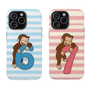Trendy Curious George Number 6 & 7 Phone Case for Bestfriend, Couple| Cute Monkey Design with Number 6 & 7| IPhone Case for Curious George Fans,phone Case Suitable for Iphone 11/12/13/14/15/16/17 Pro Promax Plus Air and Samsung S22/S23/S24/S25 Plus Ultra,