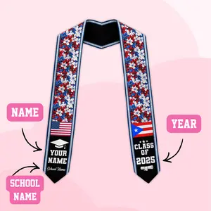 Personalized Puerto Ricans American Flag Graduation Sash 2026, Puerto Rico Graduation Stole Gift