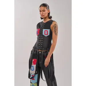 BRING IT BACK LACE UP DENIM TOP