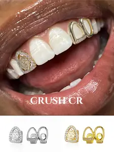 CRUSH CR 18K Gold Plated Lion Head Tooth Cap Grillz Set for Men Women, Hypoallergenic Removable Perfect Birthday, Anniversary, Graduation and Holiday Gift Suitable for Hip Hop Enthusiasts, Streetwear Lovers Trendsetters, Premium Regal Bling Dental Jewelry