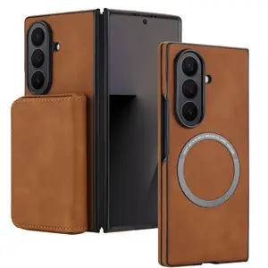 PU Leather Back Case for Galaxy Z Fold Series, Wallet Card Slot, Magnetic Stand, Phone Protection Cover, Compatible with Z Fold 7/6/5/4/3