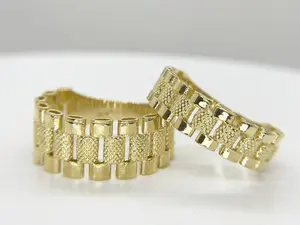 Band Ring Textured Style 14K Gold Plated Unisex Gold Ring for Men Women Classic Elegant Jewelry