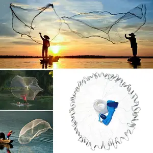 Diameter 4Ft ~ 9Ft Monofilament Cast Nets for Fishing with 6 Panels & Shrimp Trap Net Blue & White Efficient Catching Versatile Easy Use Wading