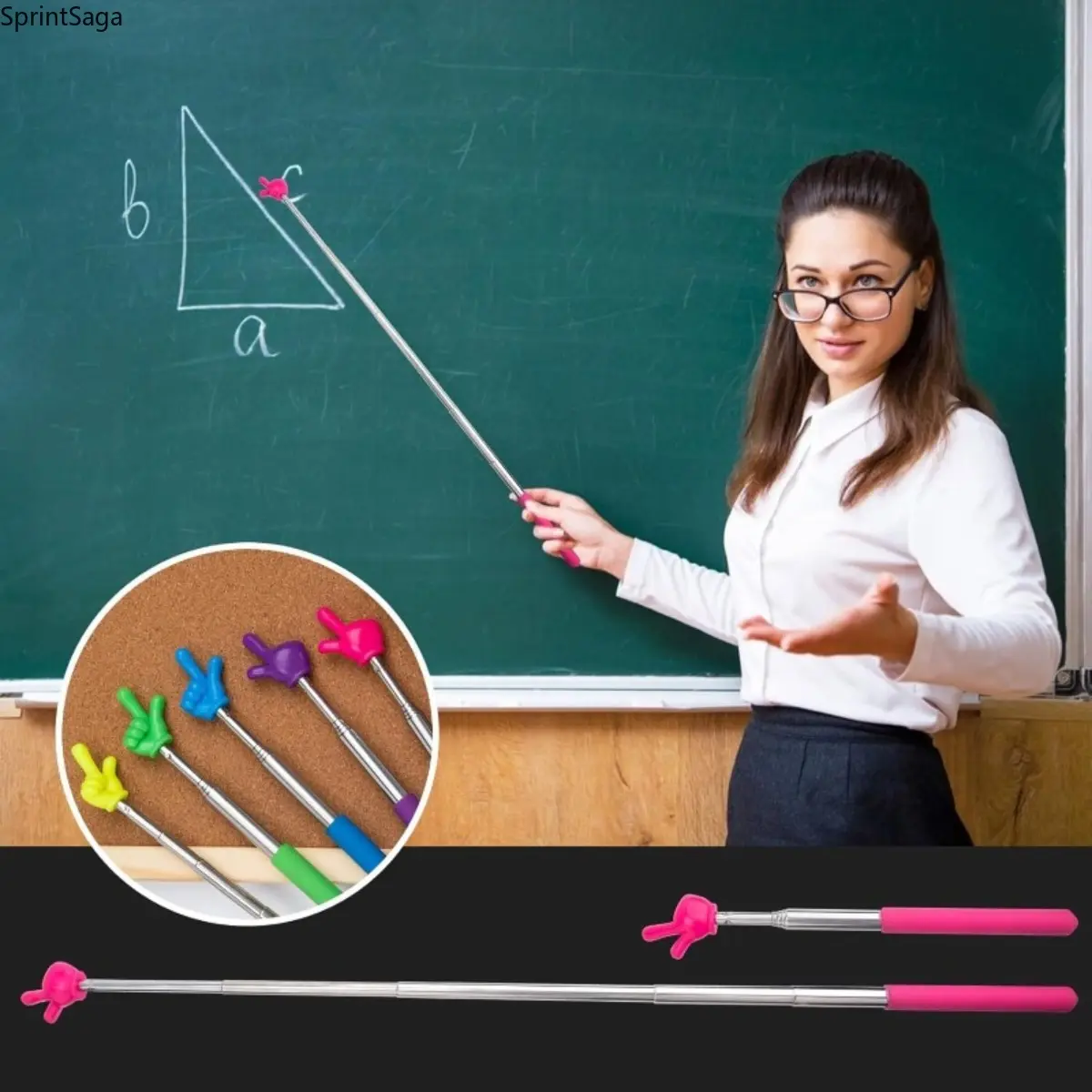 5-Piece Telescopic Teacher Pointer Set, Handheld Presenter with an Ergonomic Grip, Durable and Battery-Free for Classroom Use, Pointing Tool