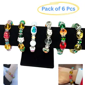 Easter Bracelet for Women, Spring Egg Bunny Ladybug Motif Glass Beaded Stretch Bracelets, Pack of 6 Pcs