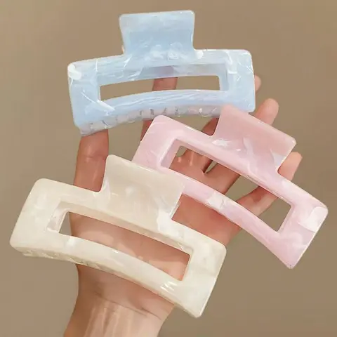 3pcs/Set, Hair Claws Set, Claw Clip Pack, 4.33 Inch/11cm Large Size Pink, White, Blue Ombre Square Hair Clips Barrettes, Elegant, Minimalist, Versatile Summer Hair Accessories Suitable For Daily, Casual, Party, Work