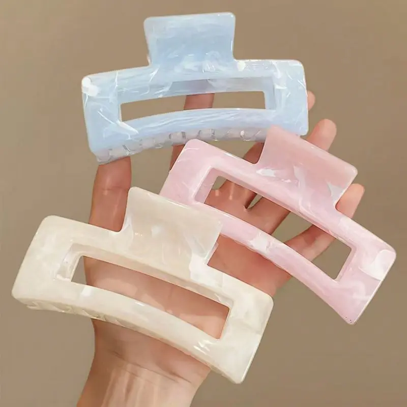 3pcs/Set, Hair Claws Set, Claw Clip Pack, 4.33 Inch/11cm Large Size Pink, White, Blue Ombre Square Hair Clips Barrettes, Elegant, Minimalist, Versatile Summer Hair Accessories Suitable For Daily, Casual, Party, Work
