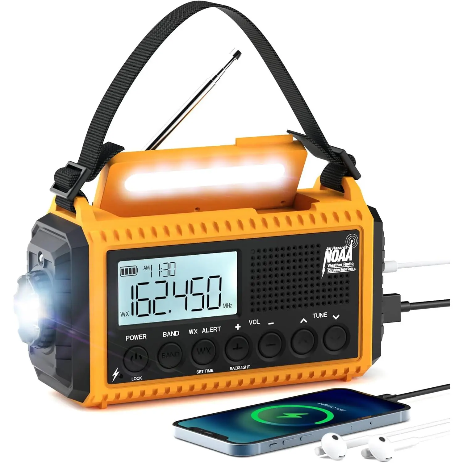 NOAA  Weather Radio - 5000mAh Solar/Hand Crank/ AM/FM/SW with USB Charger, LED Flashlight & SOS Alert, Clock, Portable  Radio for Power Outage, Hurricanes, Camping