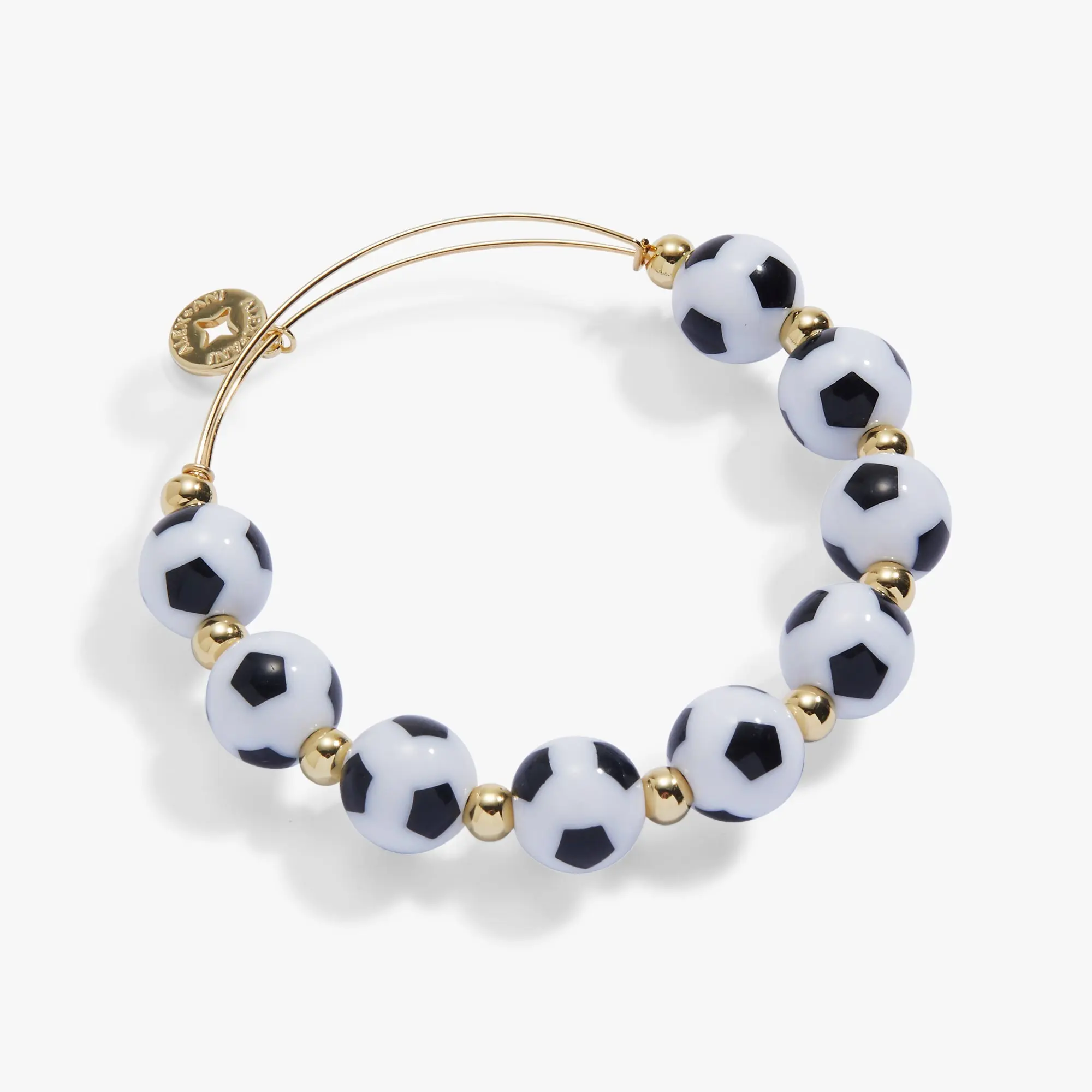 Soccer Oversized Beaded Bangle | Expandable Wire Bracelet with Soccer Ball Beads by ALEX AND ANI – Gold