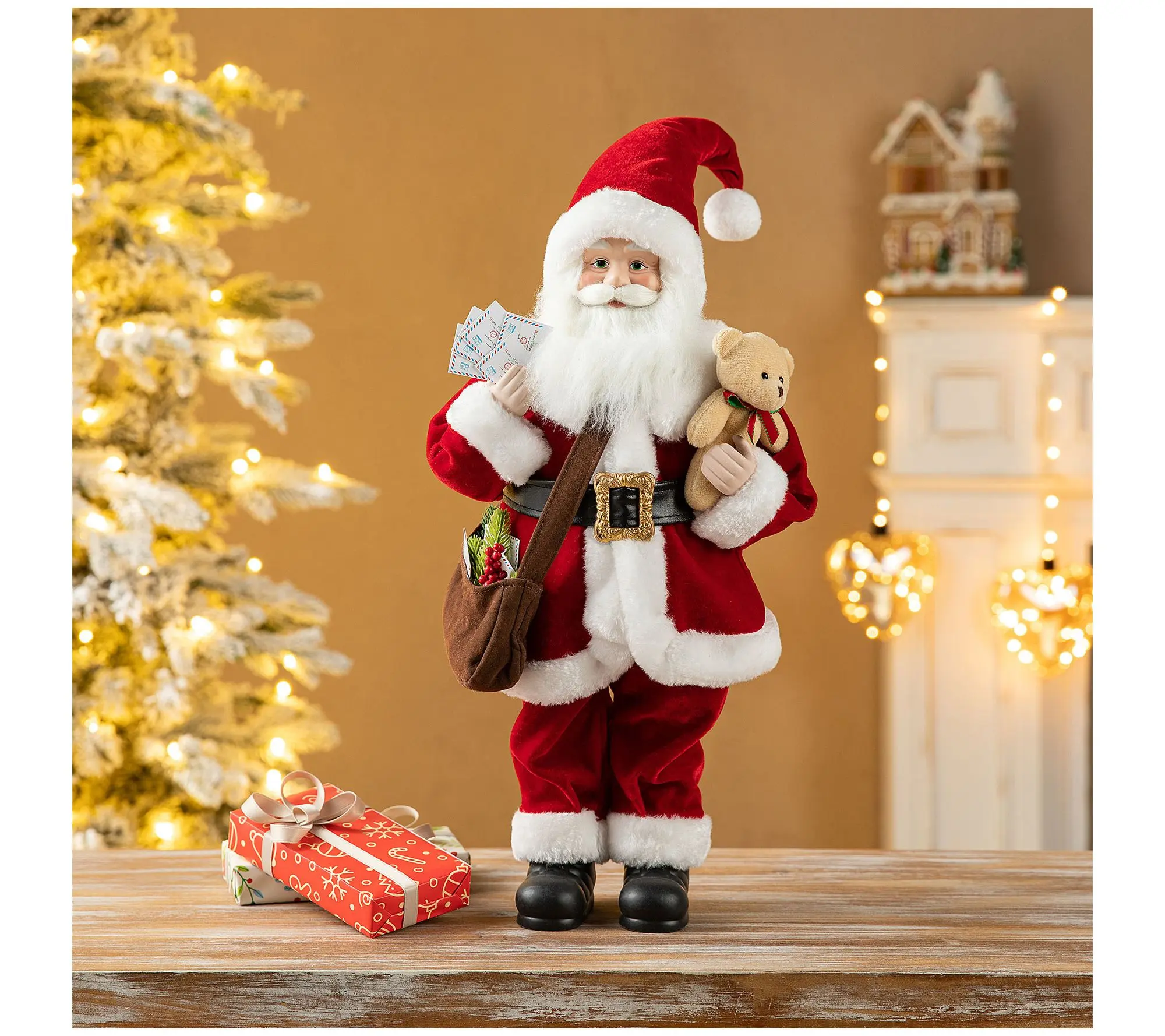 Glitzhome 18"H Faux Fur Christmas Santa Figurine