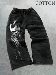 Men's Versatile Sweatpants, Casual Jogging Pants, Graphic, Durable Cotton Fabric, Skull Print, Side Dual Pockets, Outdoor Activities, Casual Comfort, All Seasons