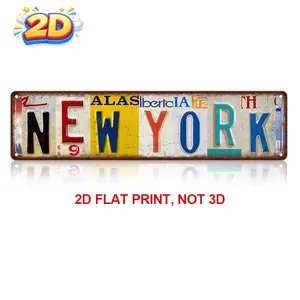 New York Metal Sign – Holiday Decor, 16x4 License Plate Style Wall Art, Printed Aluminum with Pre-Drilled Holes, Farmhouse
