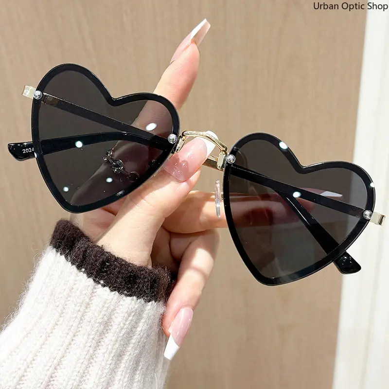 XUH Women's Heart-Shaped Sunglasses, Rimless Statement Frame Glasses with UV400 Protection, Casual Shades for Daily Wear, Uv Protective Glasses, Stylish Sunglasses, Rimless Frame, Unisex, Uv400 Lens, Plain, Cool Look, Solid, Fashion Shades, Womens Sunglas