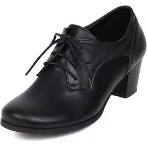 Women's Closed Toe Chunky Block Heel Oxfords Wingtip Lace Up Mid Heel Pumps Vintage Brogue Dress Shoes