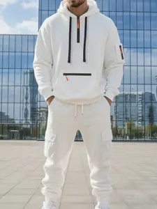 A 2-piece heavy-duty, thickened, loose men's long-sleeved quarter zipper hooded sweatshirt with multiple pockets, skin-friendly, warm and windproof, suitable for daily casual outdoor fitness activities, gifts for  boyfriend christmas gifts, Casual Hoodie