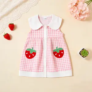 Toddler Girl's Dress - Strawberry/Apple Print Casual Sundress, Plaid Ruffled Sleeveless Cute Summer Dress