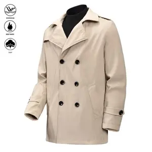 Men's Mid-Length Trench Coat Spring Autumn Winter Vintage American British Style Overcoat Turn-down Collar Double-breasted Windproof Warm Loose Casual High Quality Polyester Solid Color Jacket