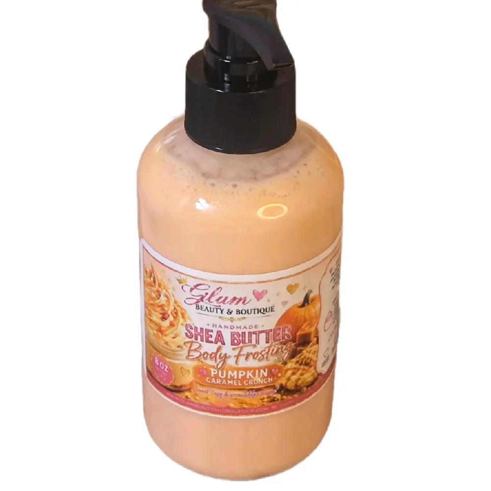 Pumpkin Caramel Crunch 8oz Whipped Shea Butter Body Frosting Lotion -  Gentle Daily Body Care Moisturizer for Dry Skin, Lightweight Formula to Restore Moisture for Sensitive Skin, Vitamins, Blend, Moisturizing, Vanilla, Handmade, Full Body