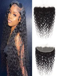 13x4 Lace Frontal Closure Water Wave Regular HD Lace, 200% Density, 100% Brazilian Virgin Human Hair Ear to Ear HD Lace Frontal Pre Plucked with Baby Hair Natural Black Color