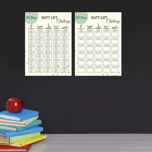 Set of 2 30-Day Butt Lift Challenge Flip Chart, Hip Raise Workout Planner, Booty Exercise Program, Office/Home Fitness Decor, Unframed Paper Charts, 8x10 inches Each