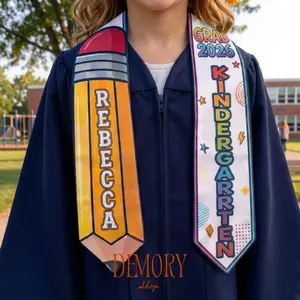Personalized Pencil Graduation Stole, Custom Name Preschool Sash, Class Of 2026 Keepsake