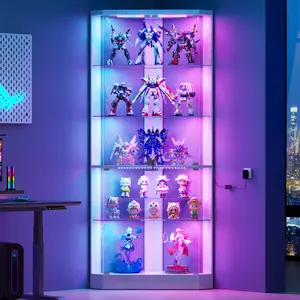 Vlsrka Corner Display Cabinet with RGB Lights,5-Tiers Curio Cabinet Display Case with Lock,69" Tall Showcase Display Shelf for Collectibles, Living Room Bookcase Storage Cabinet