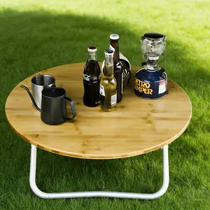 Bamboo Round Folding Table | Portable for Camping, Indoor & Outdoor Picnics, Coffee, Barbecues, Beach, Card Games | Fast Storage, Detachable Legs, Casual Style
